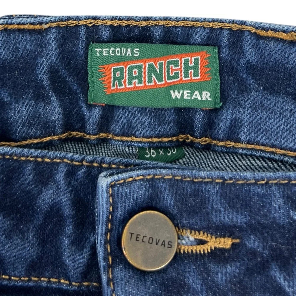 Tecovas Mens 36 x 30 Jeans Ranch Straight Dark Blue Denim Western Cotton Stretch - Picture 8 of 11